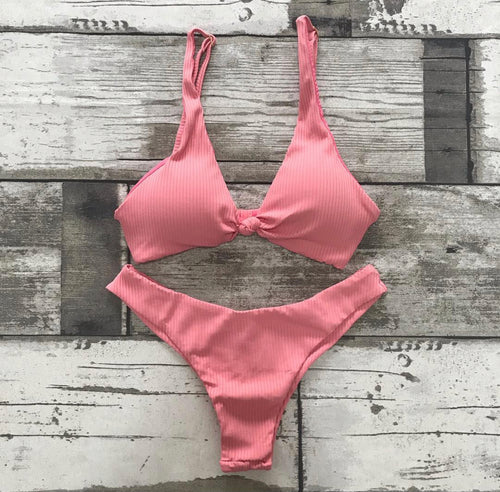 Moana Bikini Set - Knot Top - Ribbed - Rose Pink